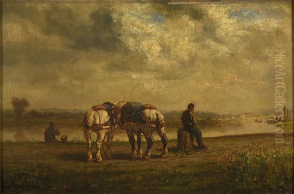 Chevaux de halage Oil Painting by Jules Jacques Veyrassat