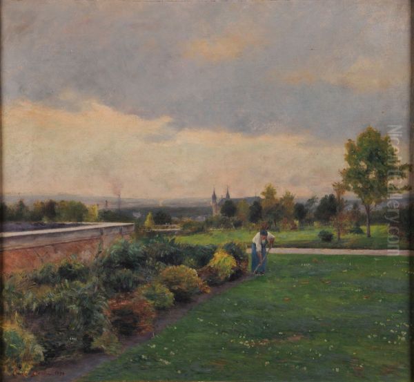 Vue prise du Parc Pommery en 1894 Oil Painting by Emile Barau