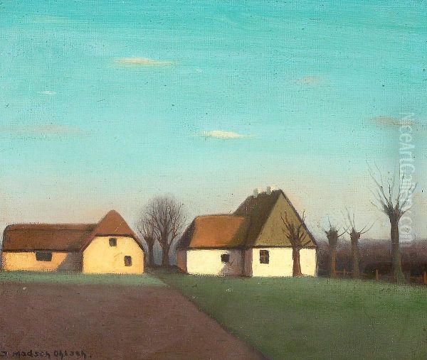 Old farmhouses near Christiansfeld. Oil Painting by Jeppe Madsen Ohlsen