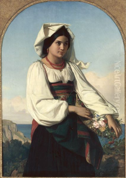 Young girl carrying flowers (festa dell'inflorenta) Oil Painting by Felix-Joseph Barrias