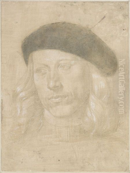 Head of a Young Man, with Long Hair under a Cap Oil Painting by Lorenzo Di Credi