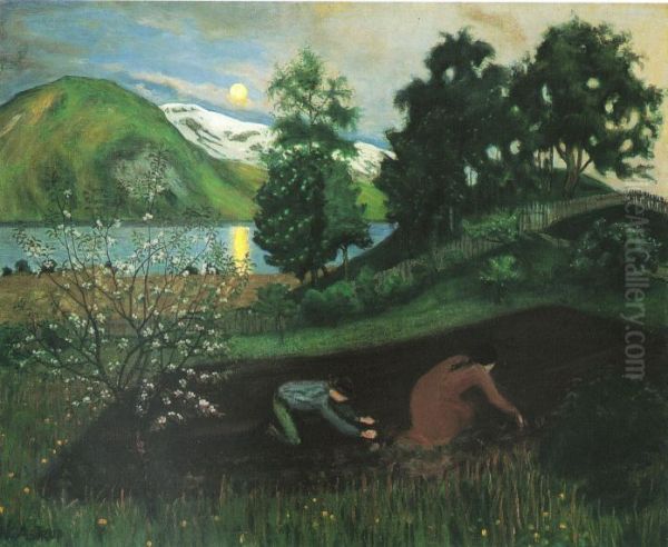 Spring night in the garden Oil Painting by Nikolai Astrup