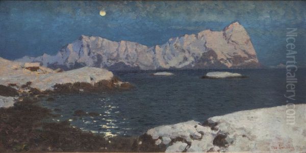 Mellom dag og natt. Lofoten Oil Painting by Otto Sinding