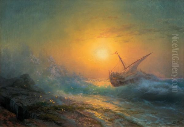 Sturmische See im Abendrot. Oil Painting by Ivan Aivazovsky