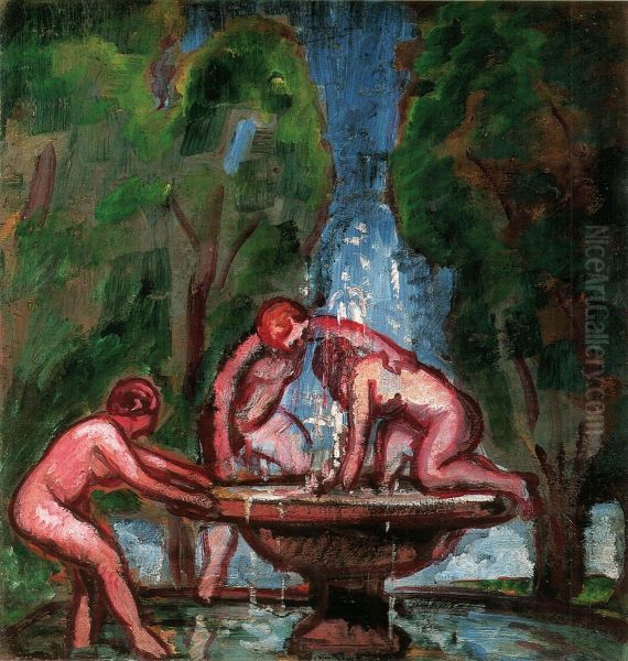 Fountain Oil Painting by Bela Ivanyi-Grunwald