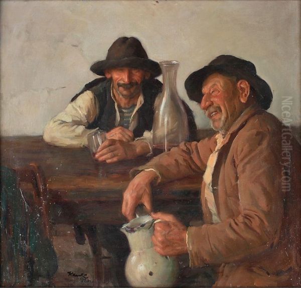 Drinking men Oil Painting by Ivar Kamke