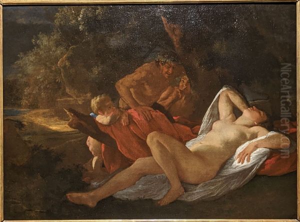 Venus epiee par deux satyres Oil Painting by Nicolas Poussin