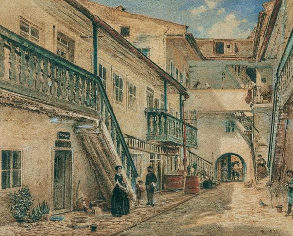 Inner courtyard of a mansion Oil Painting by Rudolf von Alt