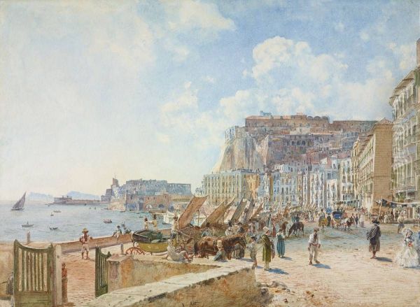 The Port of Santa Lucia in Naples Oil Painting by Rudolf von Alt