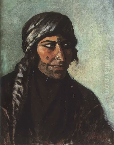 Portrait de Bedouine (La Diseuse de Bonne Aventure). Oil Painting by Moustafa Farroukh