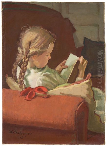 Girl, Reading Oil Painting by Ernst Wurtenberger