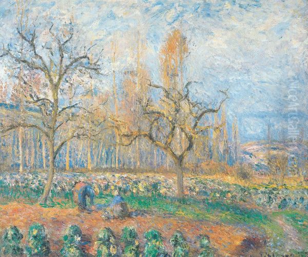 Verger a Pontoise, soleil couchant Oil Painting by Camille Pissarro