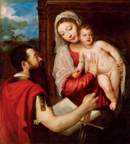 Madonna gyermekevel es Szent Pallal Oil Painting by Titian