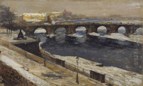 Augustusbrucke - Dresden Oil Painting by Gotthardt Kuehl