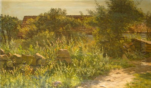 A fence at Sandvig, Denmark. Oil Painting by Johannes Herman Brandt