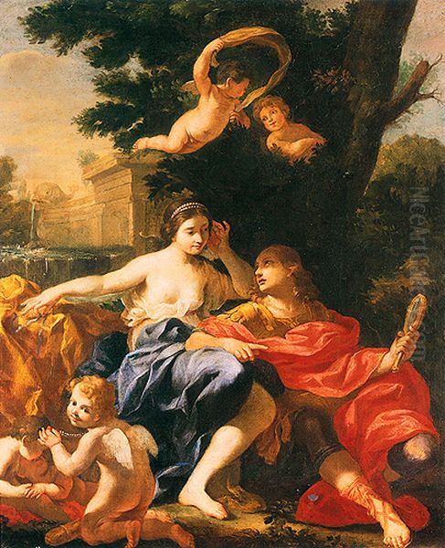 Rinaldo and Armida at the fountain. Oil Painting by Jean-Francois de Troy