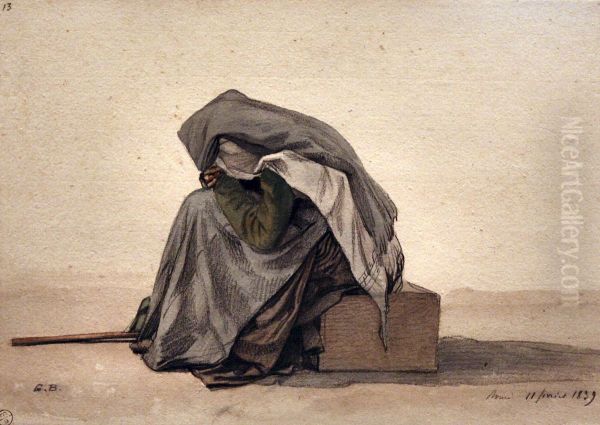 Old woman sitting Oil Painting by Guillaume Bodinier