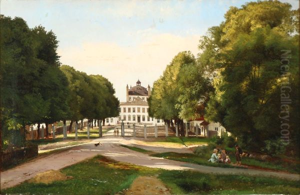 People in the park at Fredensborg Palace Oil Painting by Carl Frederik Aagaard