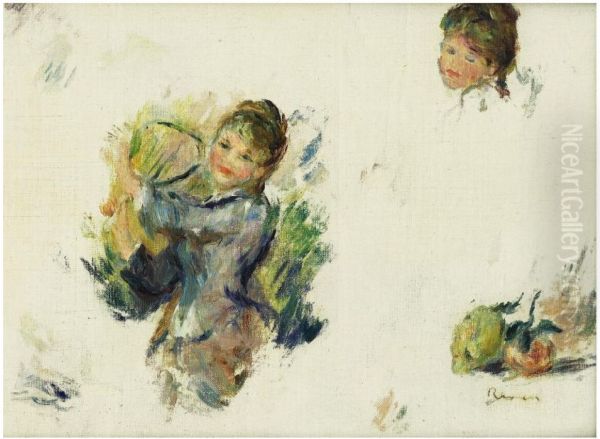 etude pour 'Jeunes filles jouant au volant' Oil Painting by Pierre-Auguste Renoir