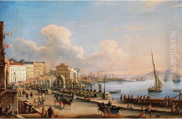 Napoli Da Mergelina (ansicht Des Hafens Von Napoli) Oil Painting by Salvatore Candido