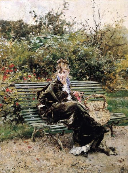 On the bench at the Bois Oil Painting by Giovanni Boldini