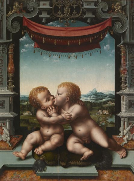 Christus en Johannes als kinderen Oil Painting by Joos Van Cleve