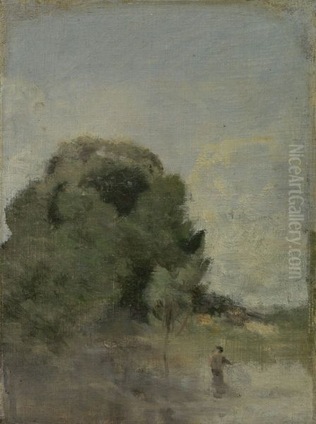 Landschap met hengelaar Oil Painting by Jean-Baptiste Camille Corot