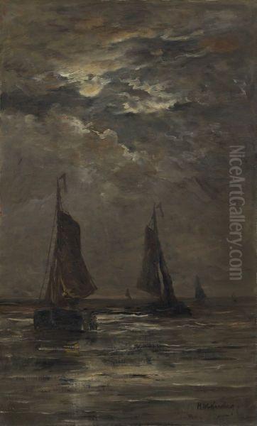 Pinken op zee Oil Painting by Hendrik Willem Mesdag