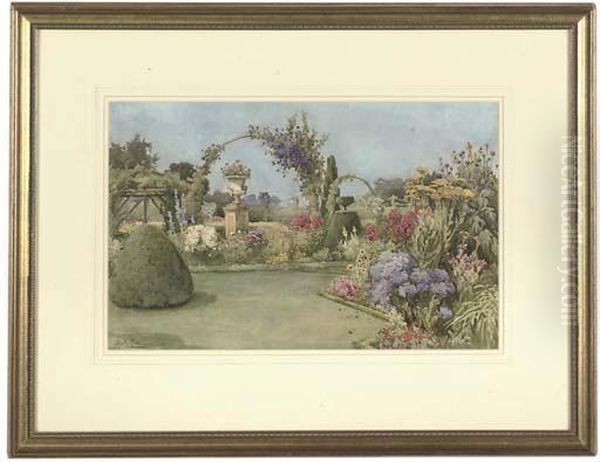 A Formal Garden Oil Painting by Du Ella Cane