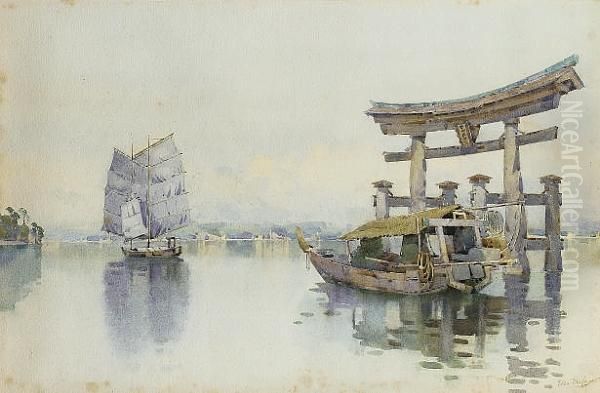 The Torii Gate At The Entrance To The Itsukushima Shrine, Miyajima, Japan Oil Painting by Du Ella Cane