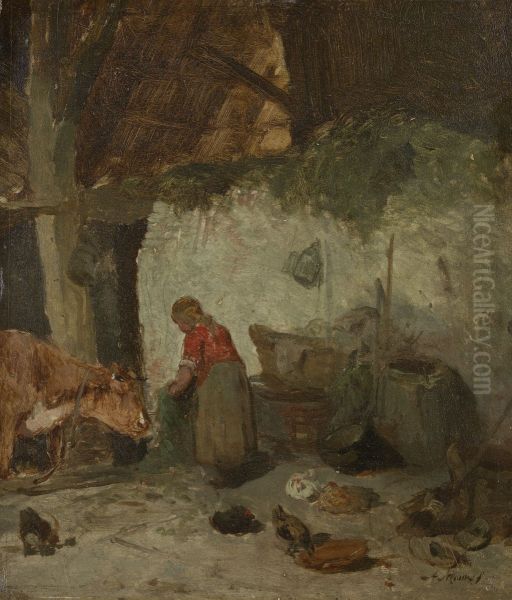 In de stal Oil Painting by Anton Mauve