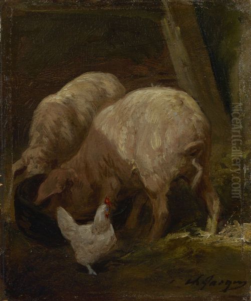 Varkens Oil Painting by Charles Jacque