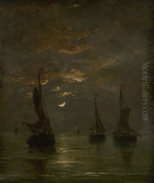 Moonlit night Oil Painting by Hendrik Willem Mesdag