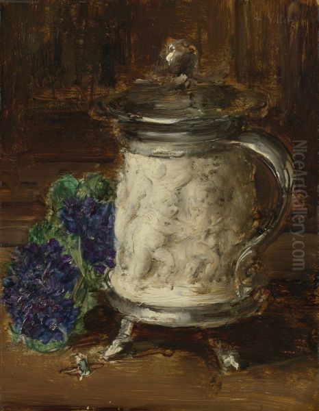 Still life with beer jug Oil Painting by Antoine Vollon