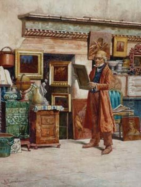 An Antiquedealer Standing Outside His Shop Oil Painting by A. Canella