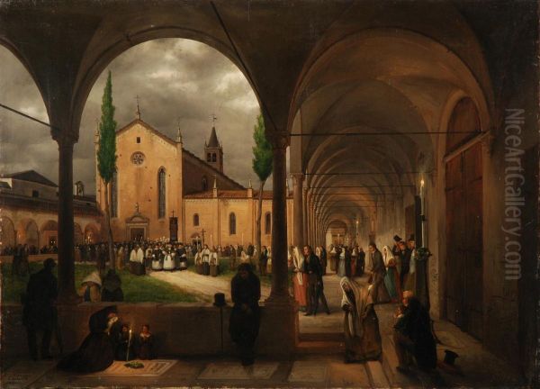 Veduta Del Chiostro Del Monastero E Della Chiesa Di San Bernardino Alle Monache Oil Painting by Carlo Canella