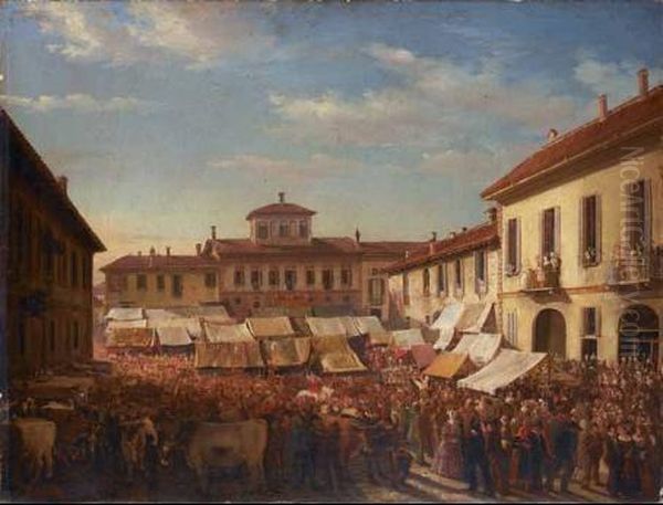 Piazza Con Scena Di Mercato Del Bestiame Oil Painting by Carlo Canella