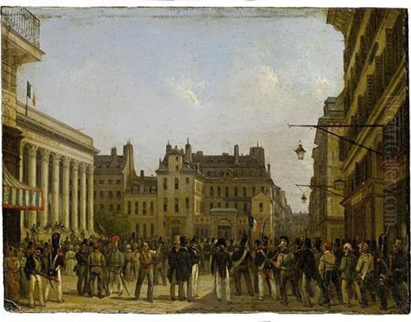 Palais Brongniart, Place De La Bourse Oil Painting by Guiseppe Canella