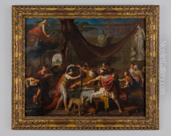 De herkenning van Theseus Oil Painting by Gerard Hoet II