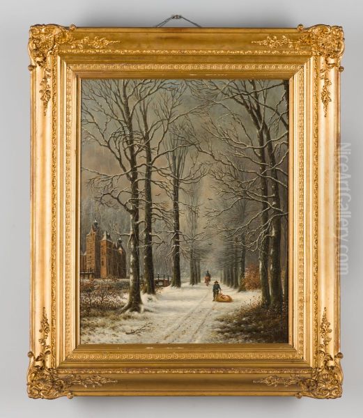 Kasteel Cannenburch in de sneeuw Oil Painting by Louis Apol