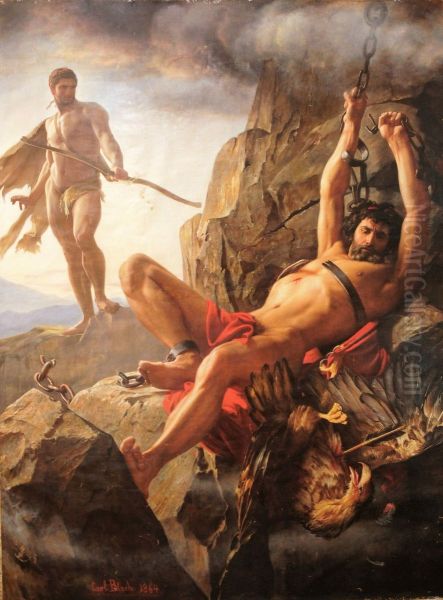 Prometheus' Befrielse, maleriet var bortkommet, dette var det eneste fotografi af maleriet. Maleriet er blevet fundet pr. 20-01-2023. Oil Painting by Carl Bloch