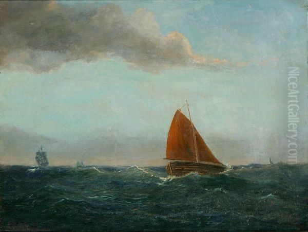 A sailboat at sea. Oil Painting by Carl Julius Emil Olsen