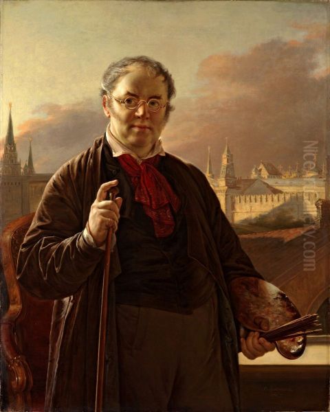 Self-Portrait on a Background of a Window with View of the Kremlin. Oil Painting by Vasily Andreevich Tropinin