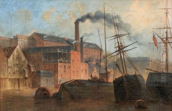 Kohlehafen in Hamburg-St. Pauli Oil Painting by Adolph Friedrich Vollmer