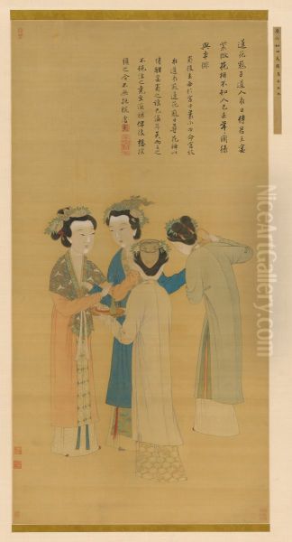 Court Ladies of the Former Shu Oil Painting by Tang Yin