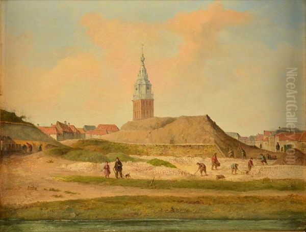 Afbraak van de stadsmuur in Nijmegen Oil Painting by Rudolphus Lauwerier