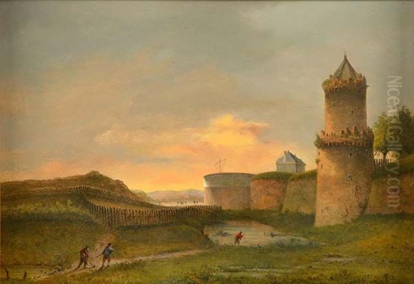 Kronenburgertoren en de vestingwerken voor de Hezelpoort in Nijmegen Oil Painting by Rudolphus Lauwerier