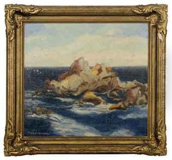 Rocky Coastal Landscape Oil Painting by Blanche Canfield Bruce