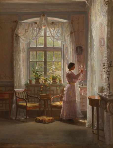 Interior from the manor of Liselund. Oil Painting by Georg Achen