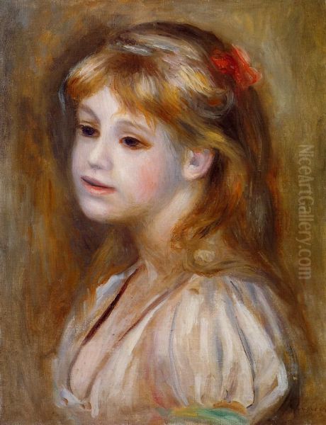 Junges Madchen mit roter Blume Oil Painting by Pierre-Auguste Renoir